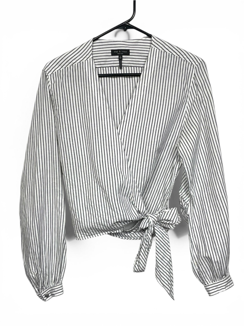 rag & bone presto black and White Striped Wrap Blouse small - Picture 2 of 5
